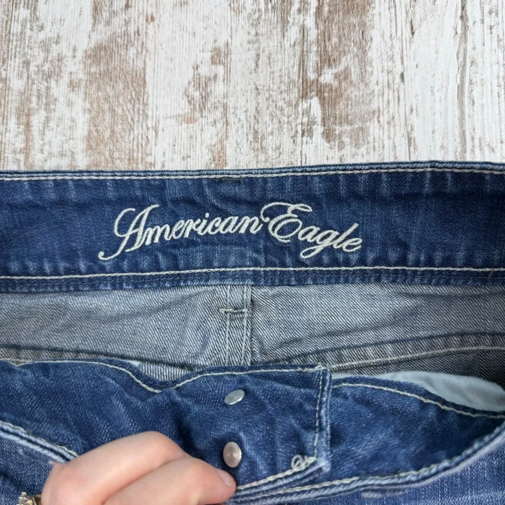 VTG American Eagle Denim Mini Skirt Low Rise Cotton Sz 0 Y2K Coquette Micro